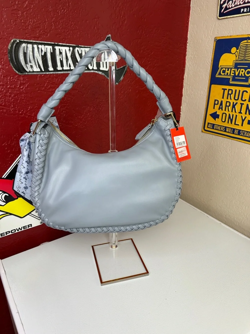 Valentino Light Blue Braided Handle Hobo with Scarf Bow - Picture 3 of 10